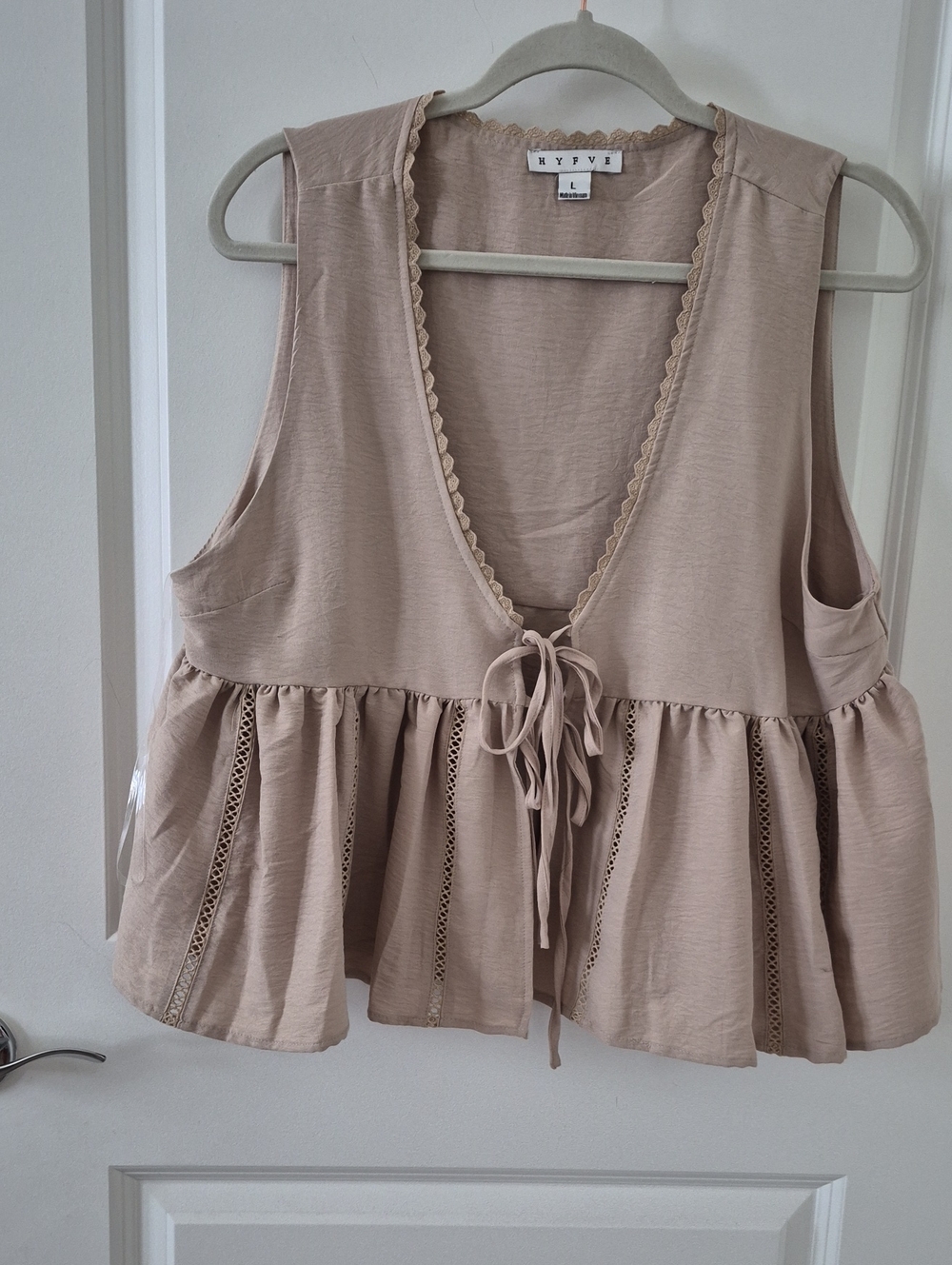 HYFVE Taupe Tie-Front Peplum Tank
